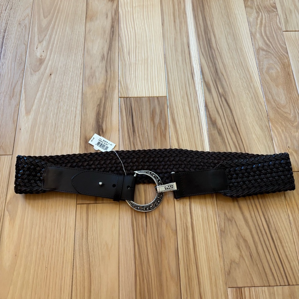 NEW Brighton French Sling Dark Brown Leather Silver Hardware Belt Size 40